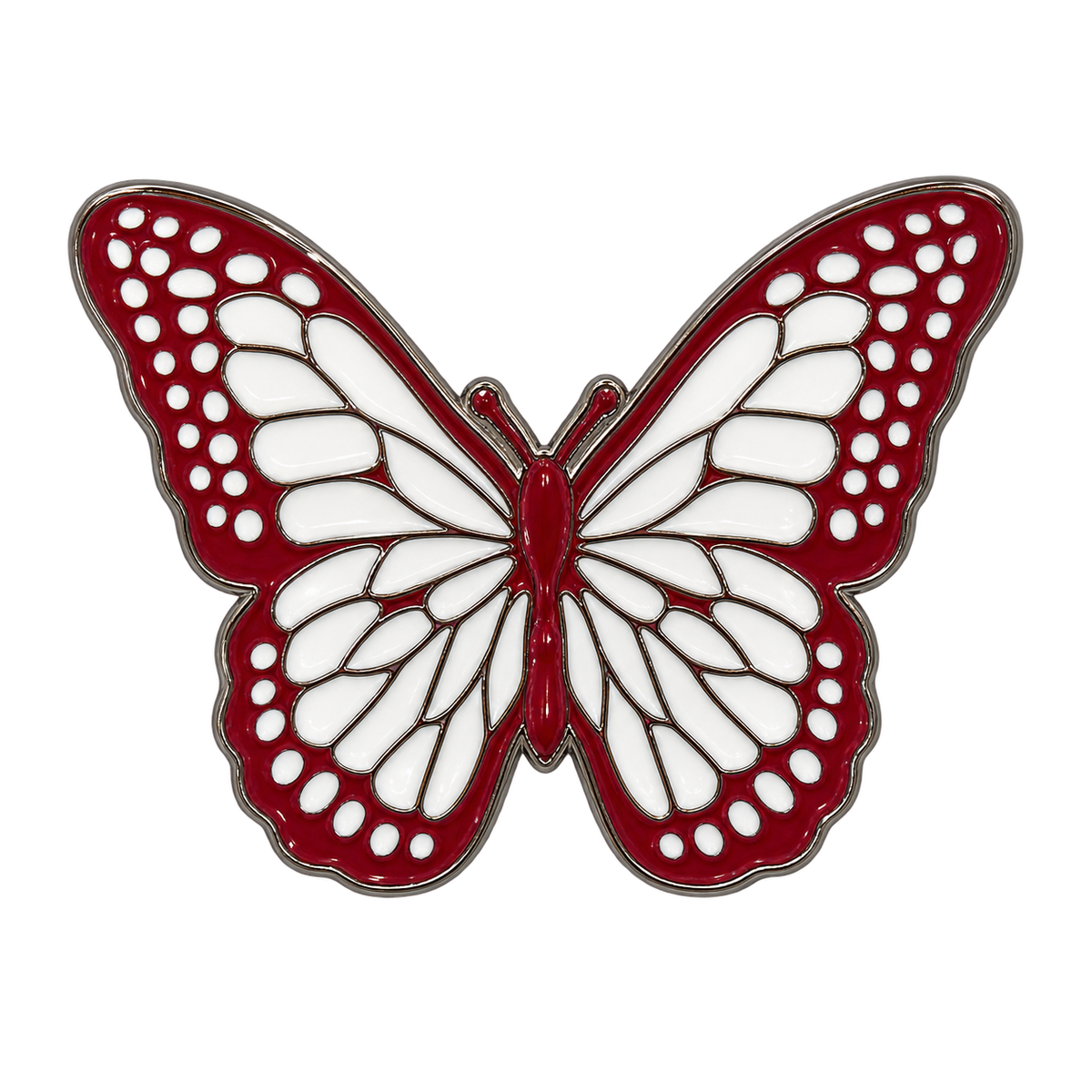 Burgundy and White Butterfly Metal Sticker