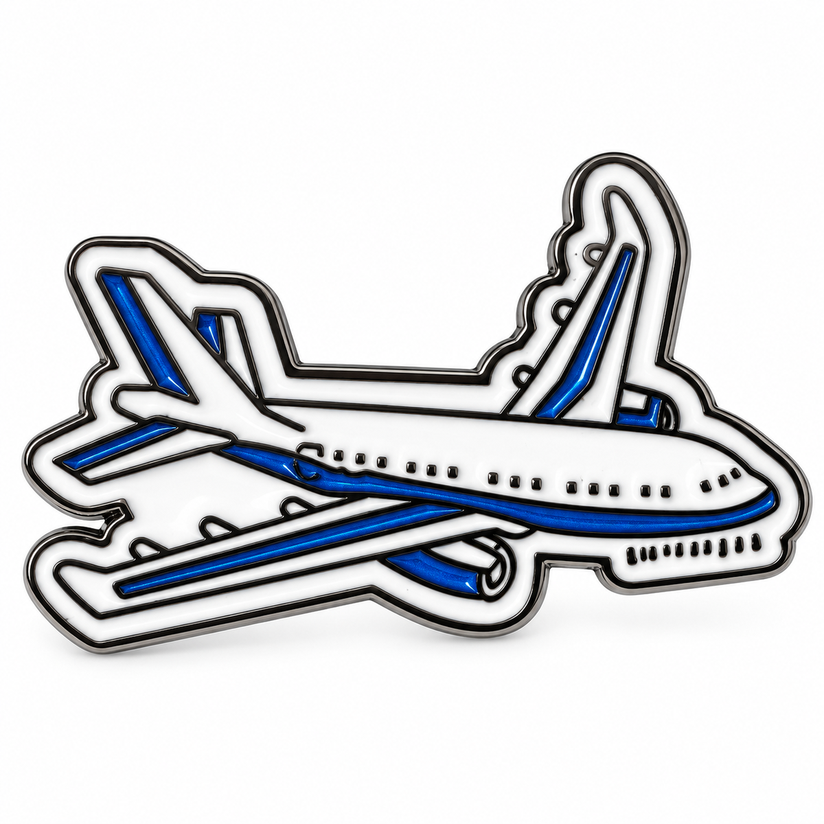 Blue and White Passenger Plane Metal Sticker