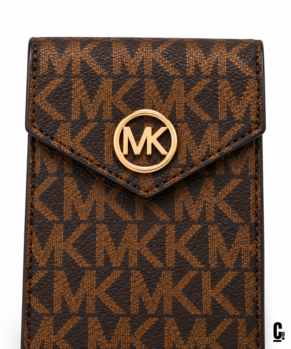 Circle Monogram Wallet – Brown – flap and texture detail studio view