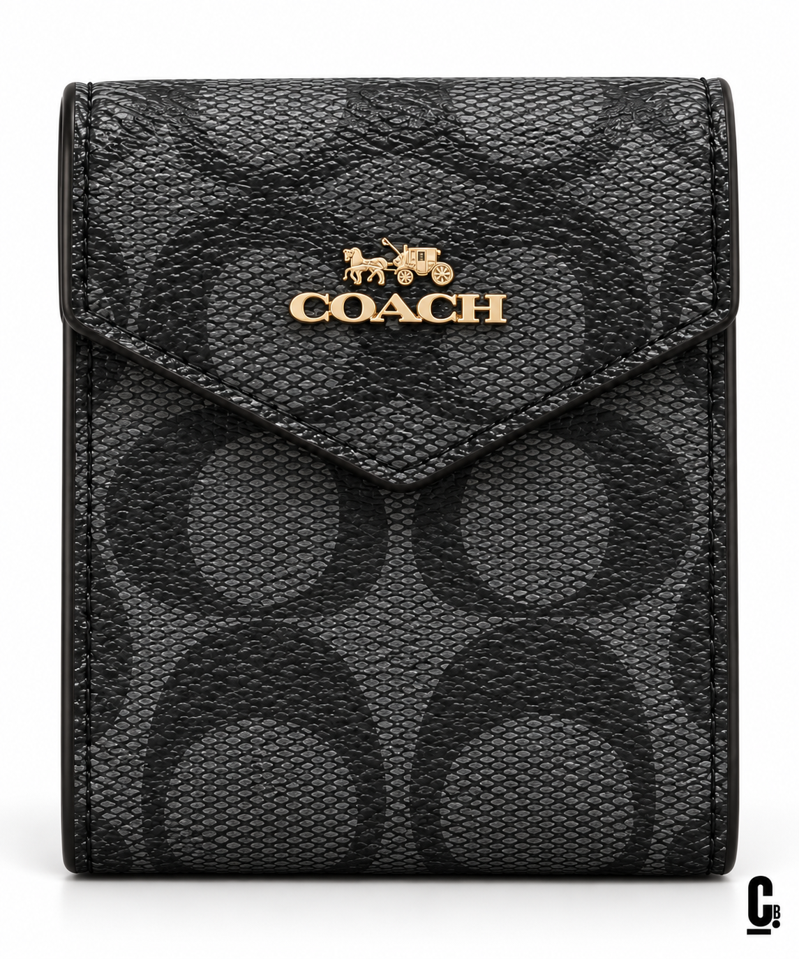 Loop Signature Wallet – Black – flap and texture detail studio view