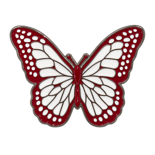 Burgundy and White Butterfly Metal Sticker