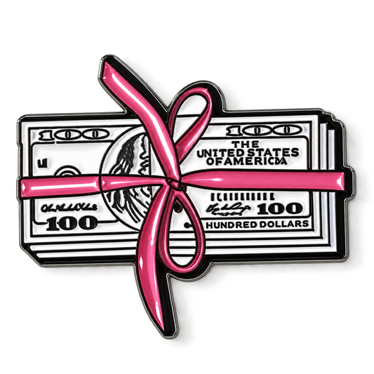 Pink Ribbon Money Stack Metal Sticker