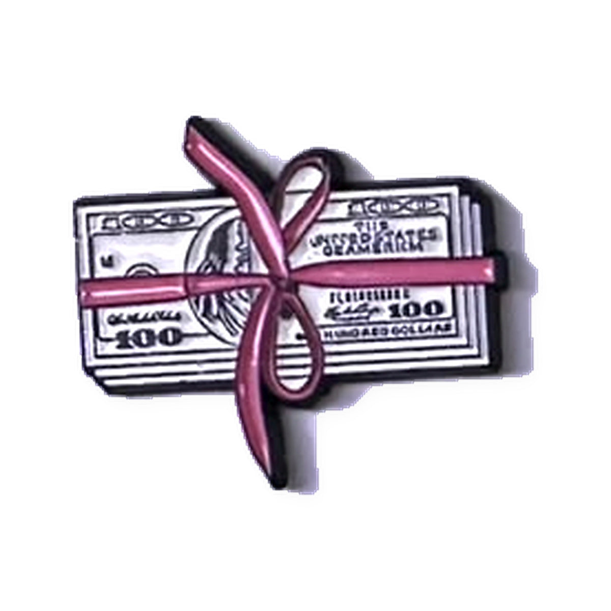 Pink Ribbon Money Stack Metal Sticker