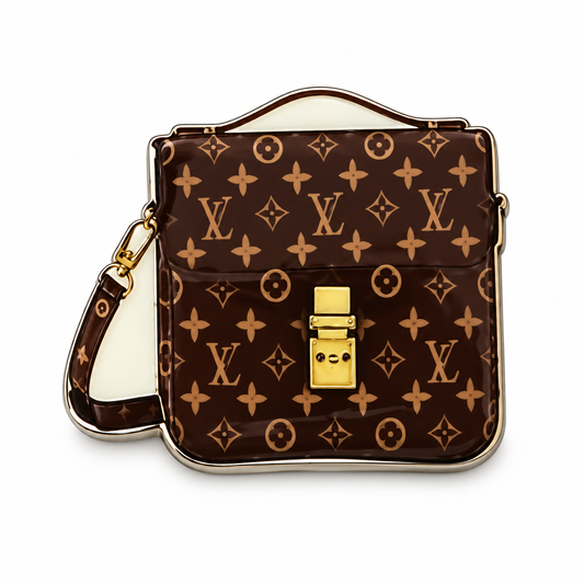 Brown Designer Tote Metal Sticker MS-224 on white background