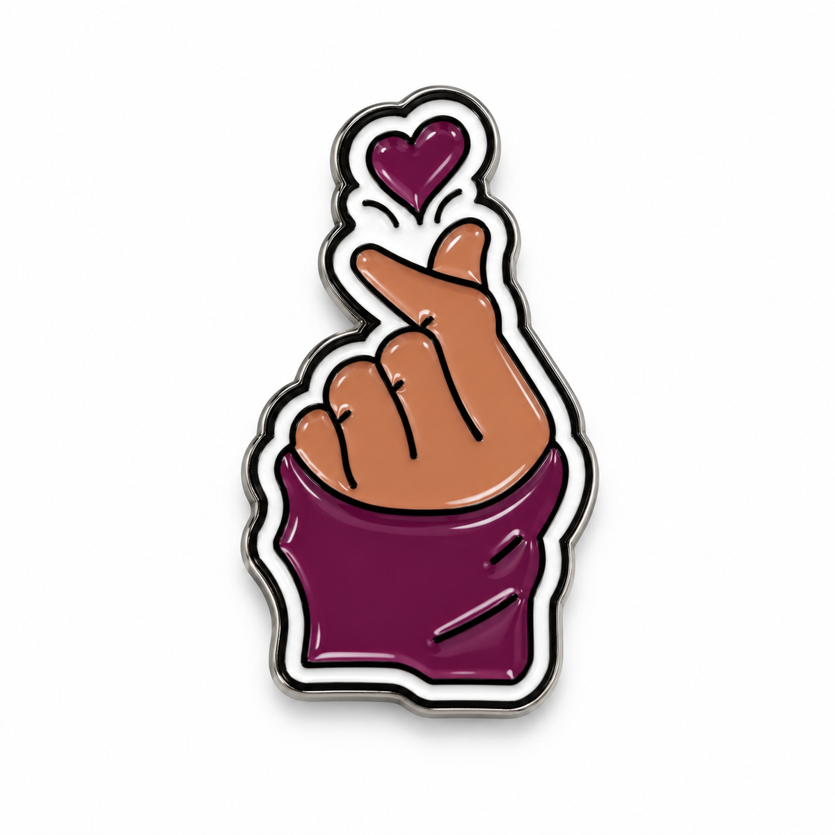 Pink Finger Heart Metal Sticker on white background