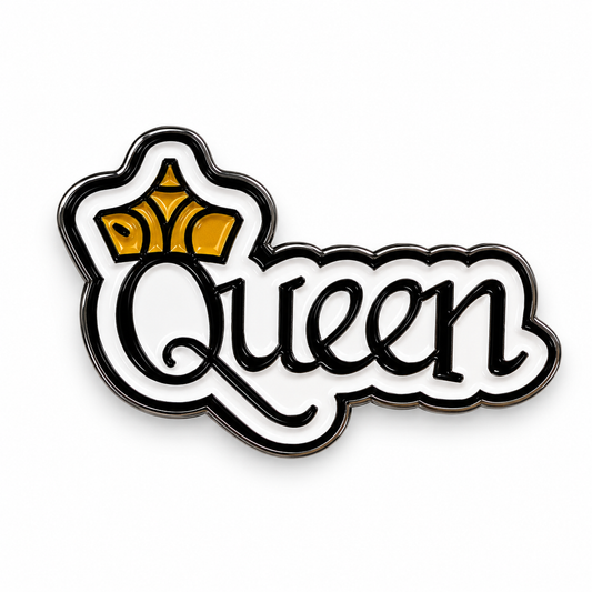 Queen Lettering Metal Sticker on white background