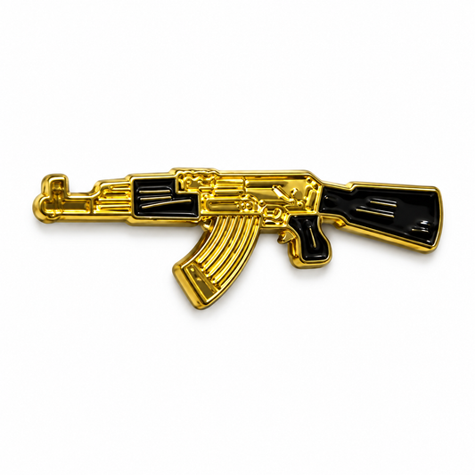 Golden Rifle Metal Sticker on white background
