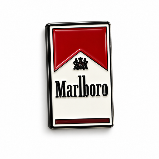 Red Cigarette Pack Metal Sticker on white background