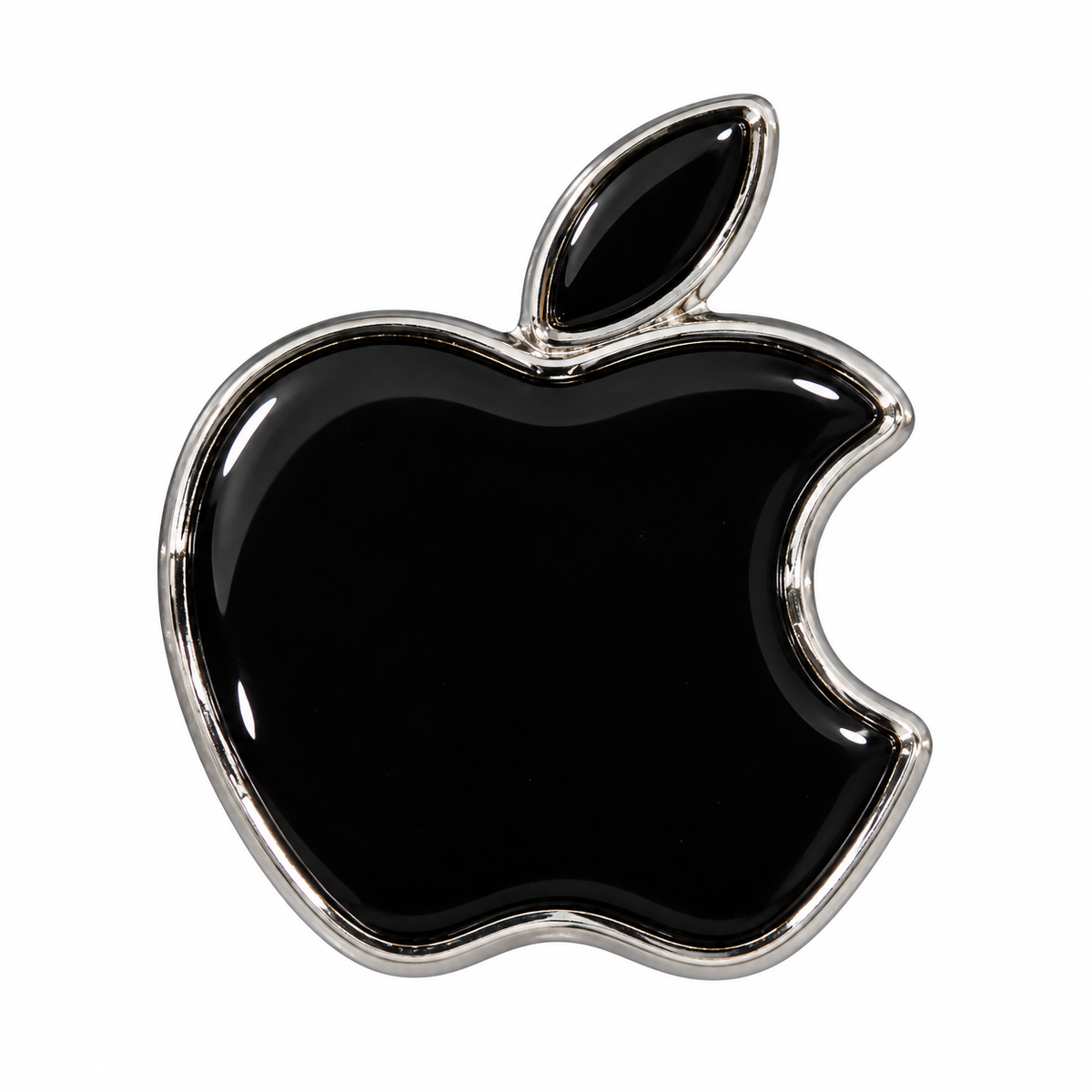 Black Apple Logo Metal Sticker on a white background