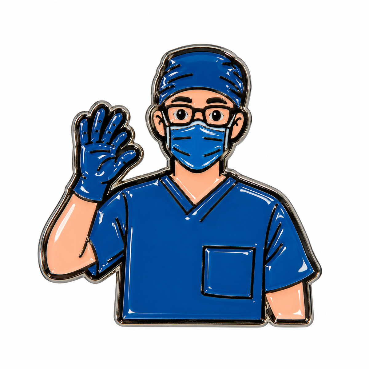 Doctor in Blue Scrubs Metal Sticker on a white background