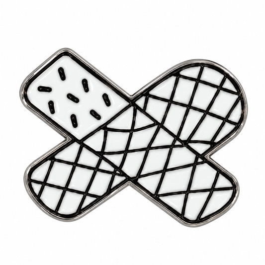 Crossed White Bandages Metal Sticker on a white background
