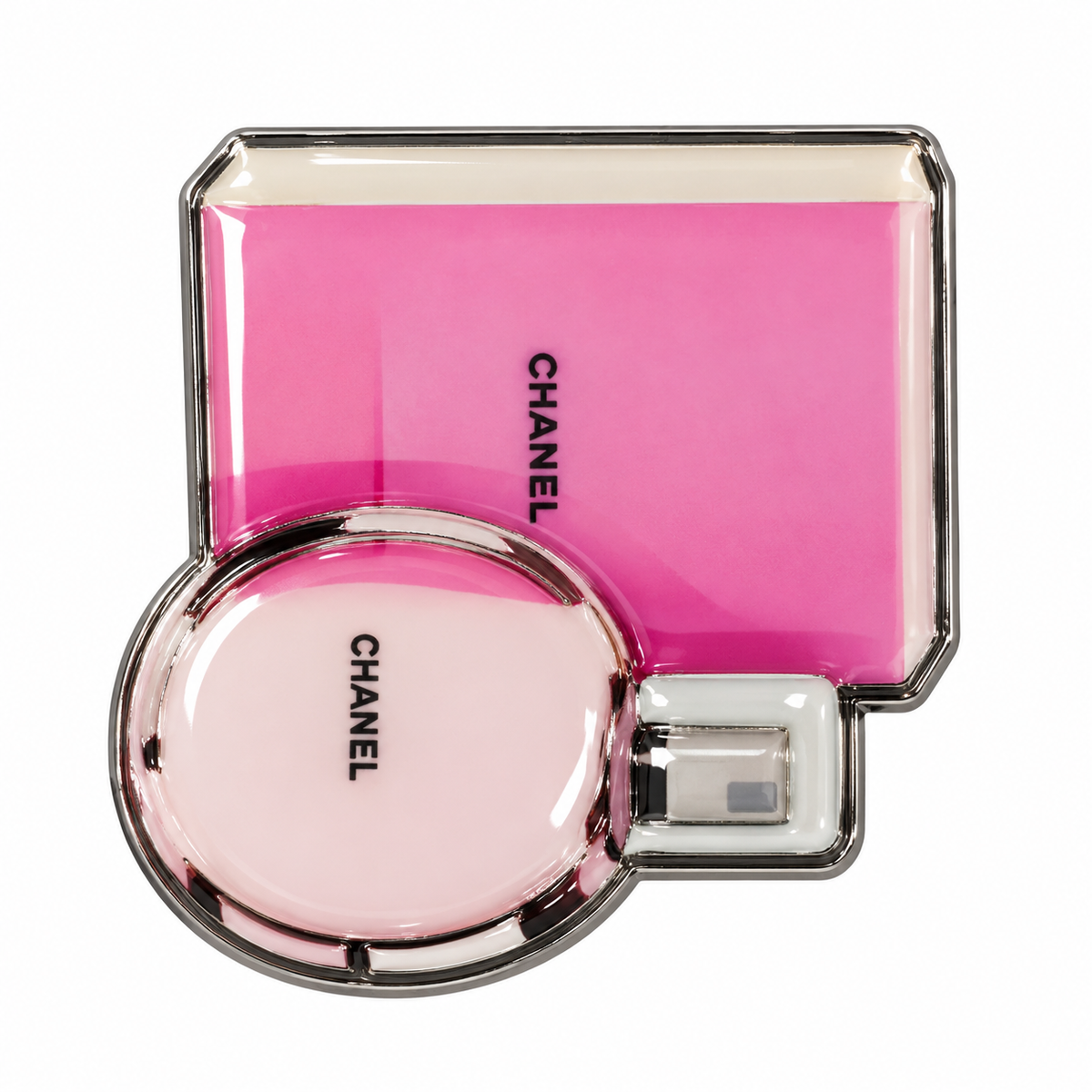 Pink Chanel Beauty Compact Metal Sticker on a white background