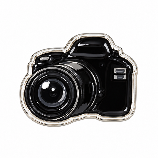 Black DSLR Camera Metal Sticker on a white background