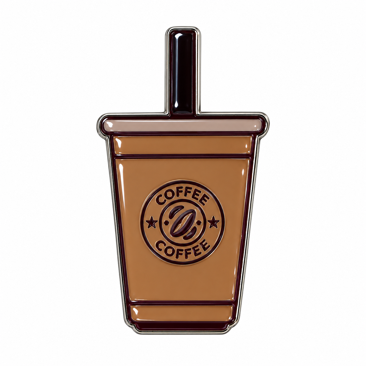 Brown Iced Coffee Cup Metal Sticker on a white background