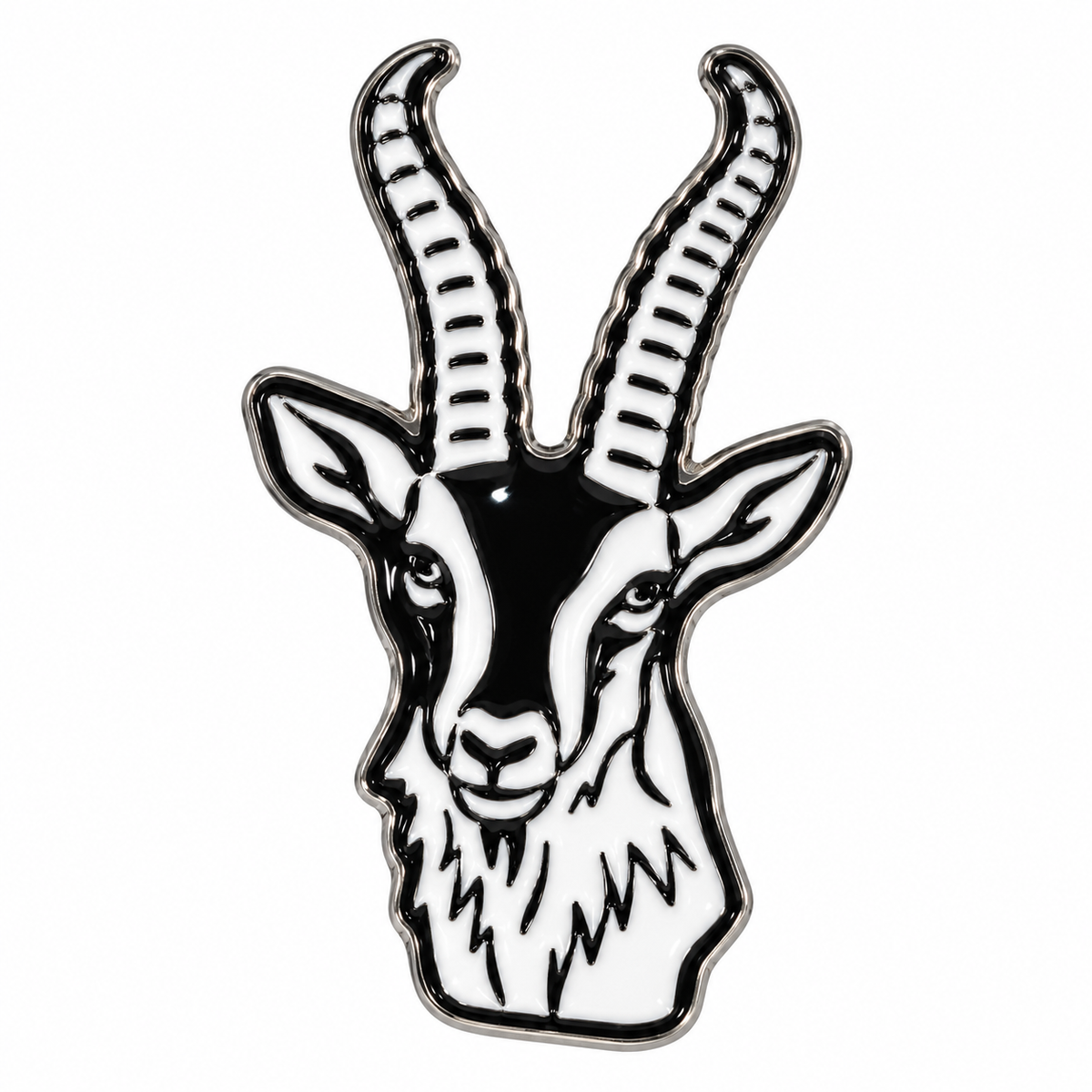 Goat Head Metal Sticker on a white background