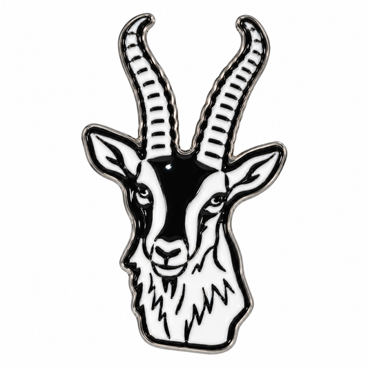 Goat Head Metal Sticker on a white background