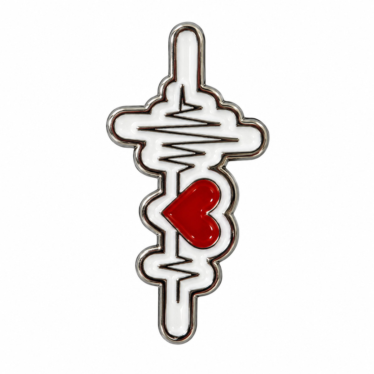 Red Heartbeat Metal Sticker on a white background