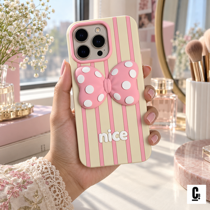 Cream and pink Bow Nice Soft case held in hand