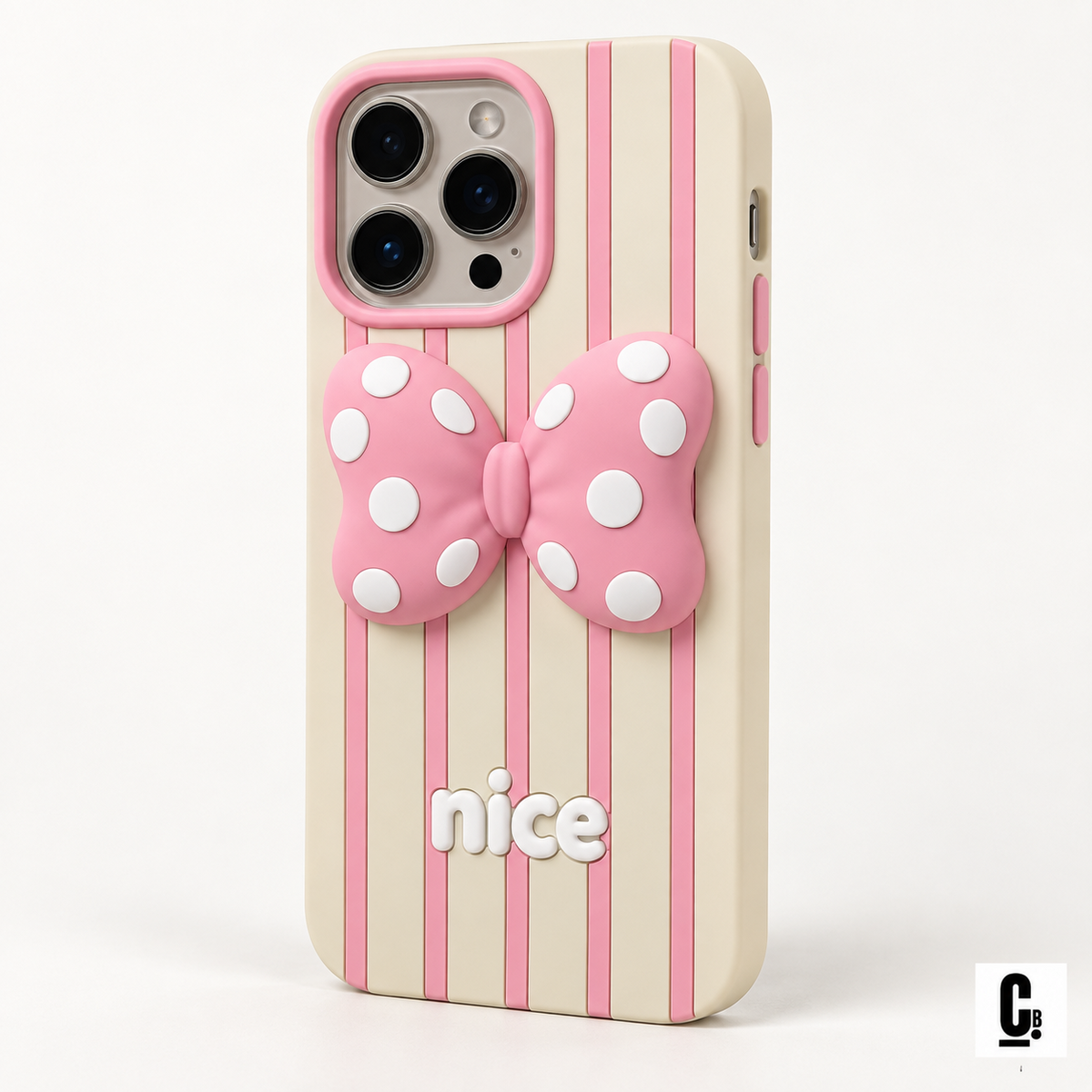 Cream and pink Bow Nice Soft iPhone case