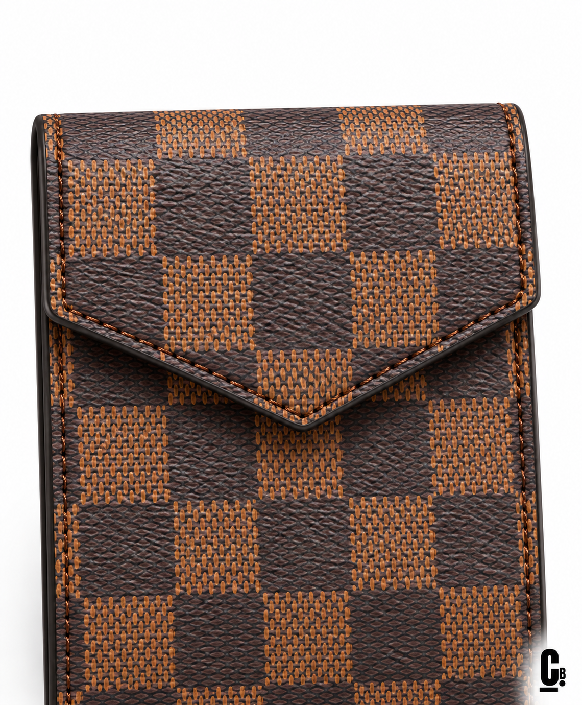 Checkmate Wallet – Brown – flap and texture detail studio view