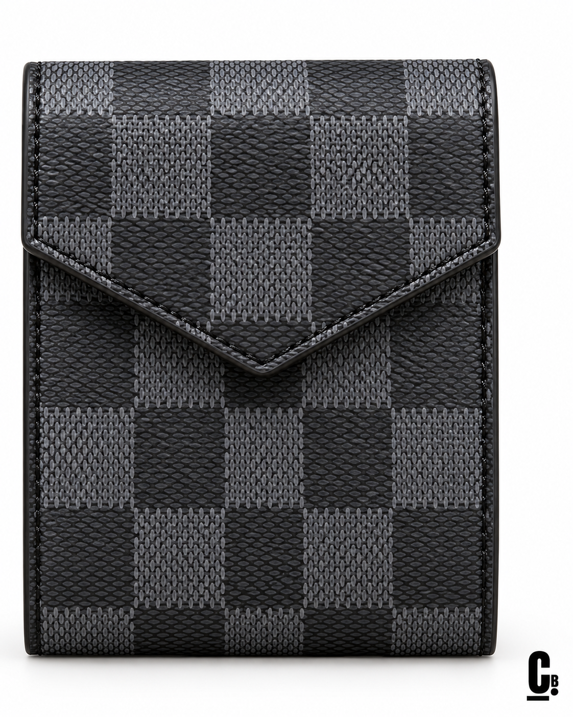 Checkmate Wallet – Graphite – flap and texture detail studio view