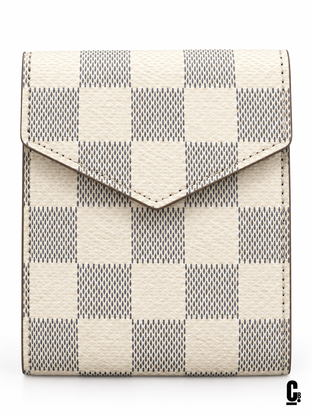 Checkmate Wallet – Ivory – flap and texture detail studio view