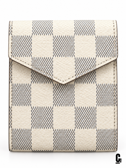 Checkmate Wallet – Ivory – flap and texture detail studio view