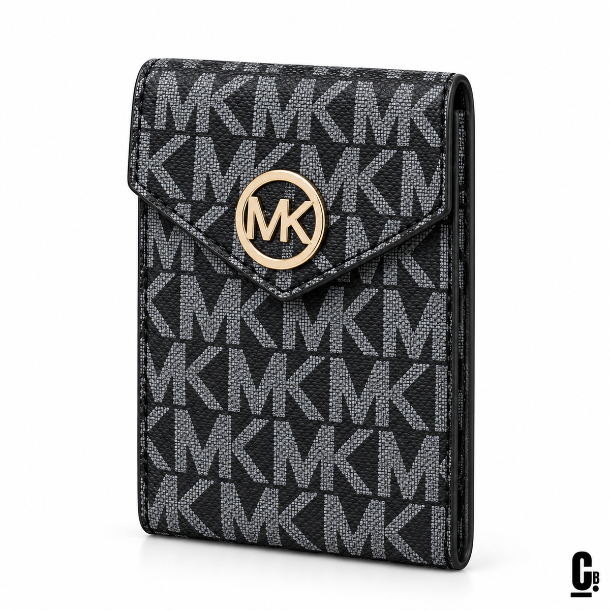 Circle Monogram Wallet – Black – angled studio view