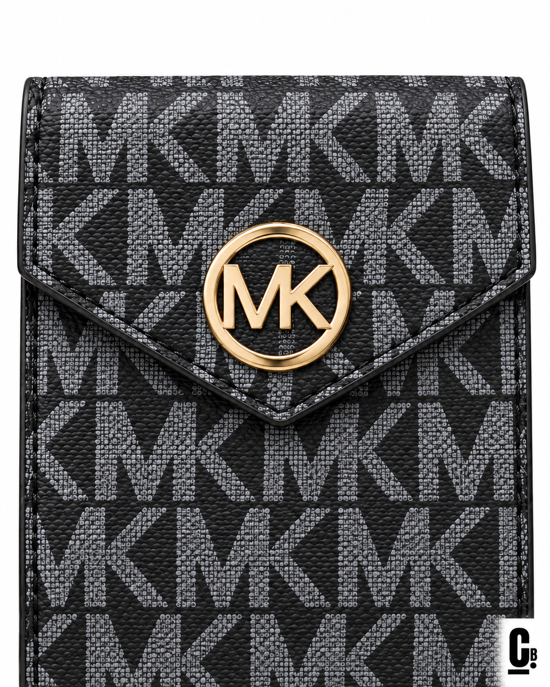 Circle Monogram Wallet – Black – flap and texture detail studio view