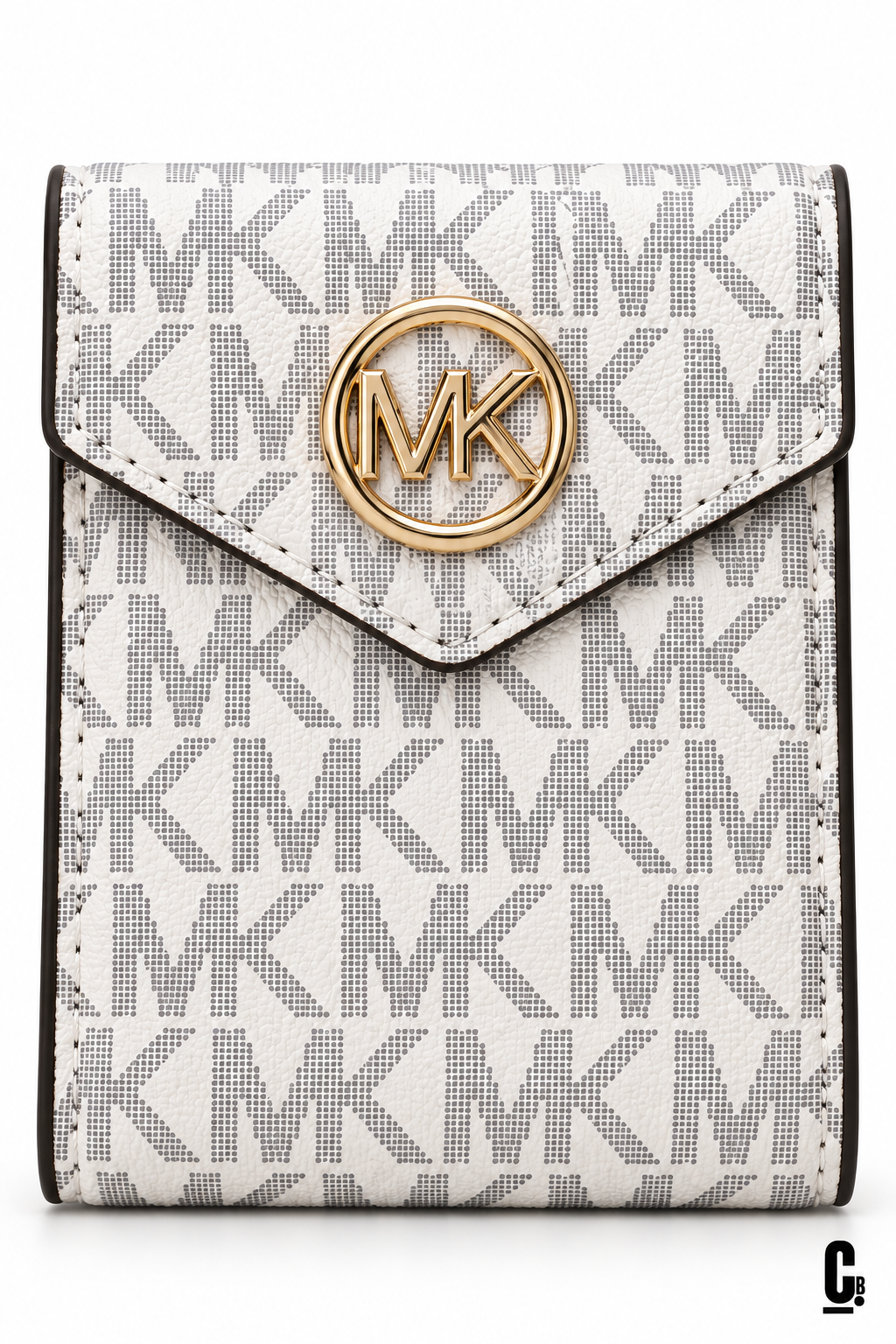 Circle Monogram Wallet – White – flap and texture detail studio view