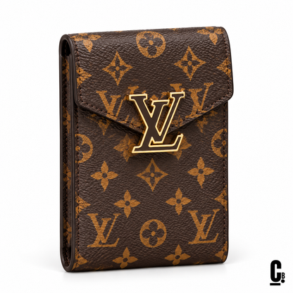 Crest Monogram Wallet – Brown – angled studio view
