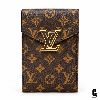 Crest Monogram Wallet – Brown – front studio view
