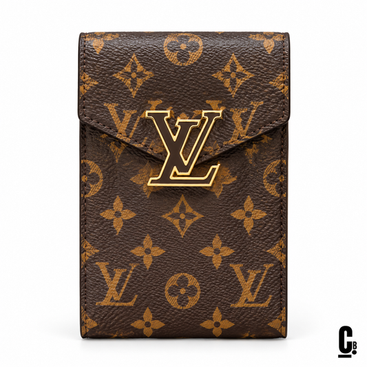 Crest Monogram Wallet – Brown – front studio view