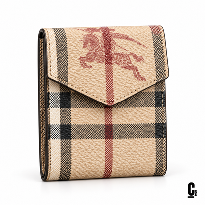 Heritage Plaid Wallet – Beige – angled studio view