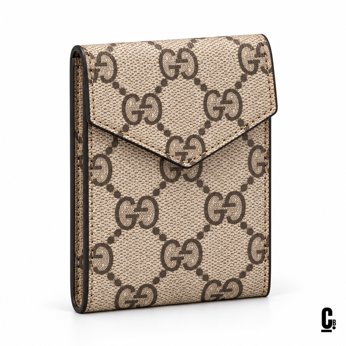 Interlock Monogram Wallet – Beige – angled studio view
