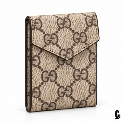 Interlock Monogram Wallet – Beige – angled studio view