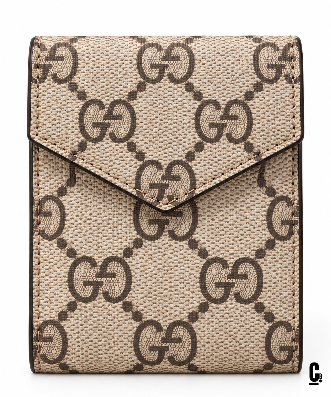 Interlock Monogram Wallet – Beige – flap and texture detail studio view