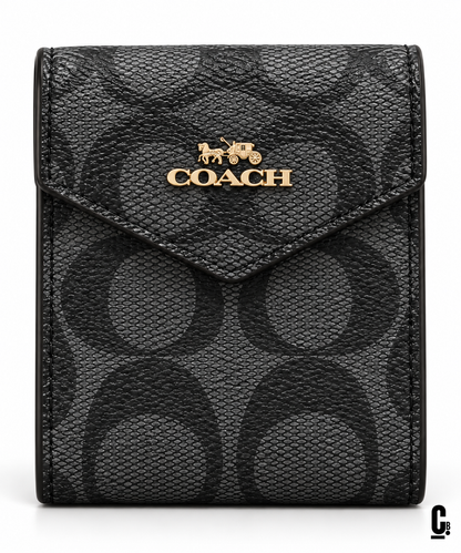 Loop Signature Wallet – Black – flap and texture detail studio view