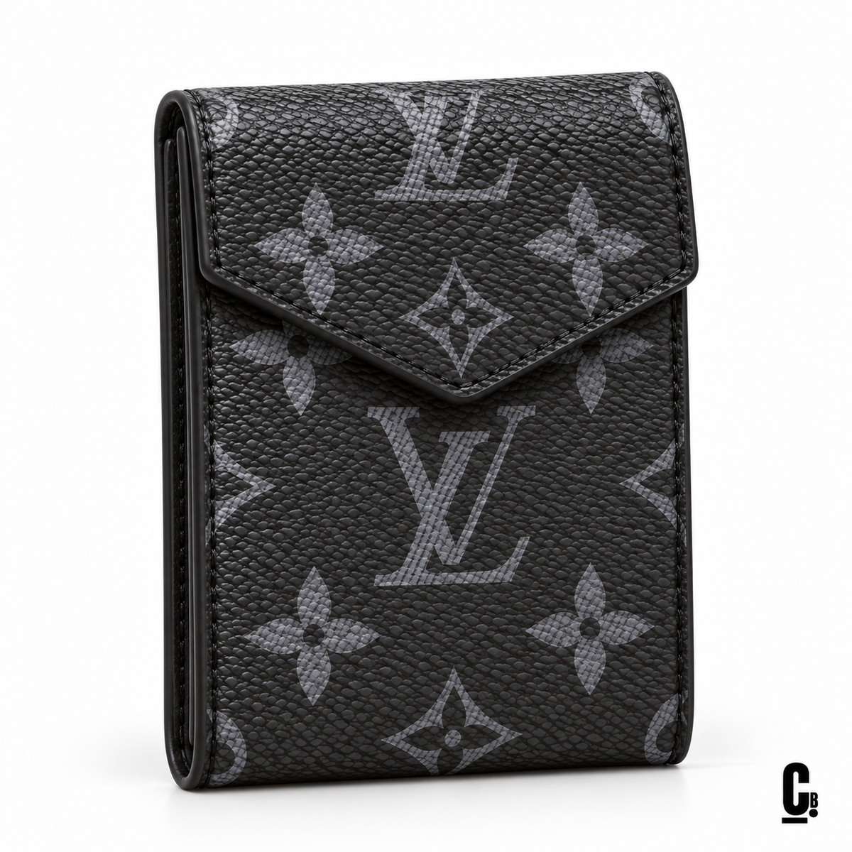 Shadow Monogram Wallet – Charcoal – angled studio view