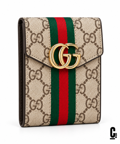 Signature Stripe Wallet – Beige – angled studio view