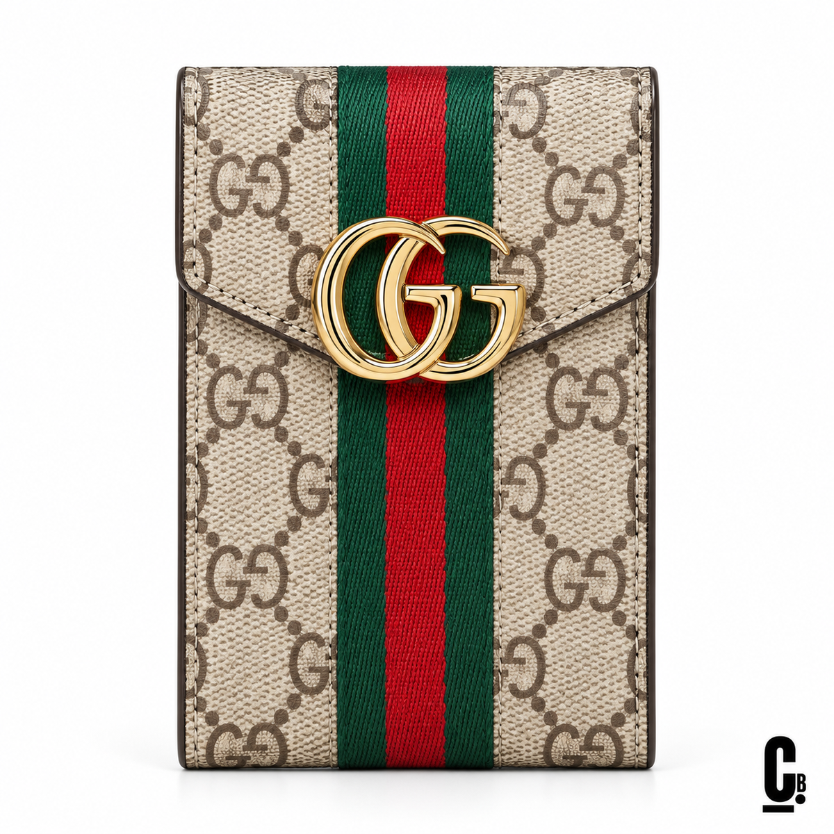 Signature Stripe Wallet – Beige – front studio view