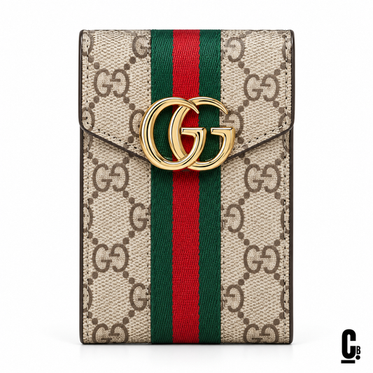 Signature Stripe Wallet – Beige – front studio view