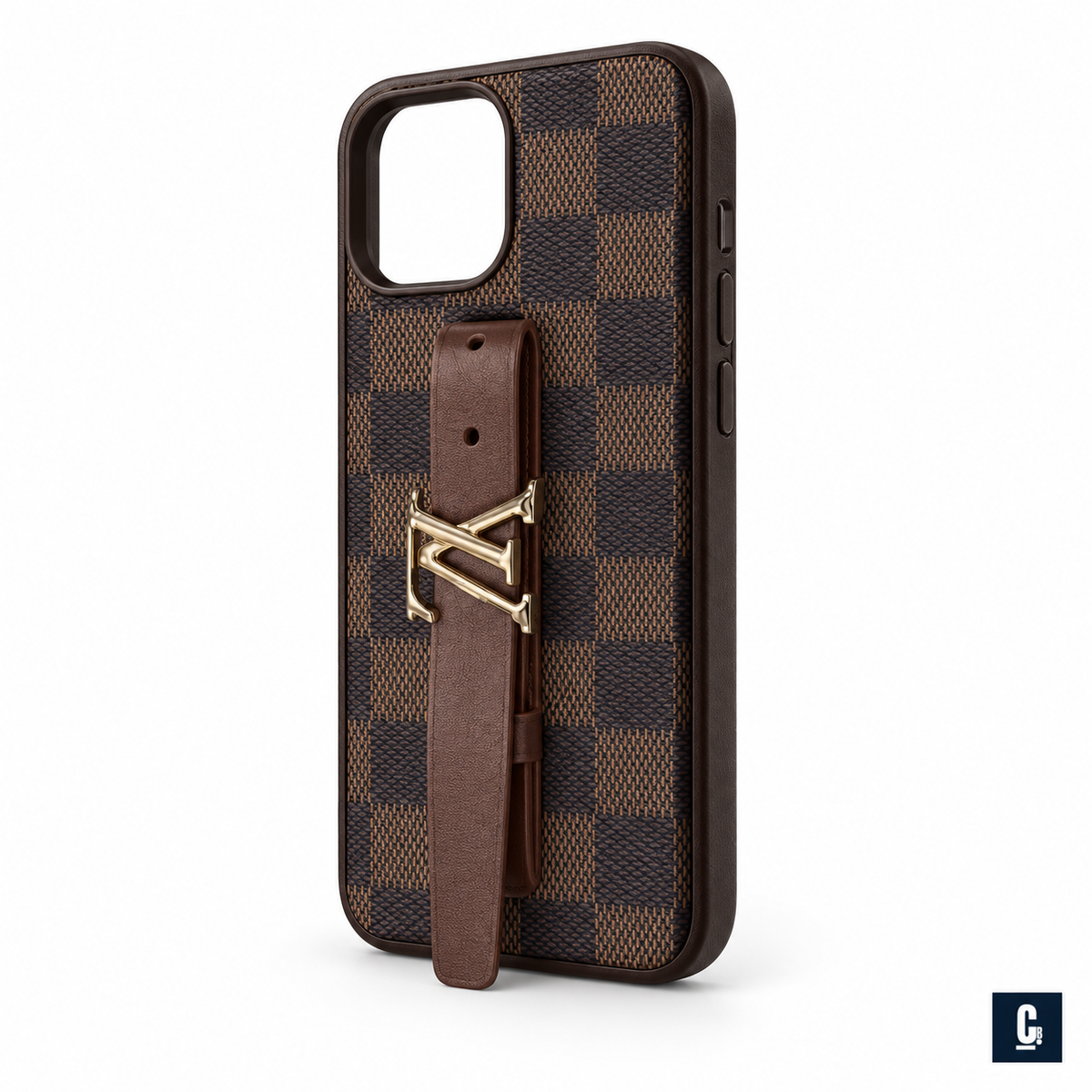Checkmate Grip Strap Case — Brown | CB Studio | color=brown | view=angle