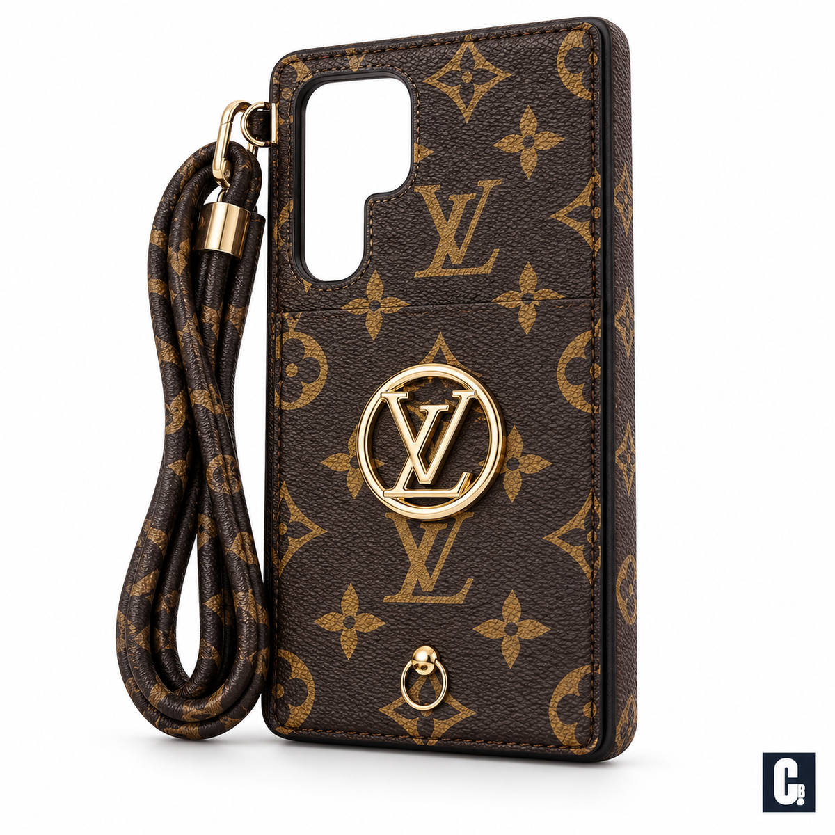 Crest Monogram Lanyard Case — Brown | CB Studio | color=brown | view=angle