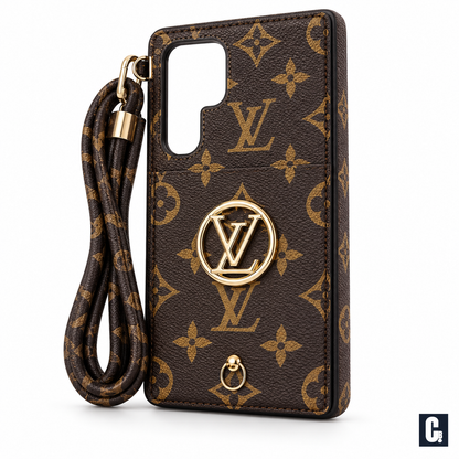 Crest Monogram Lanyard Case — Brown | CB Studio | color=brown | view=angle