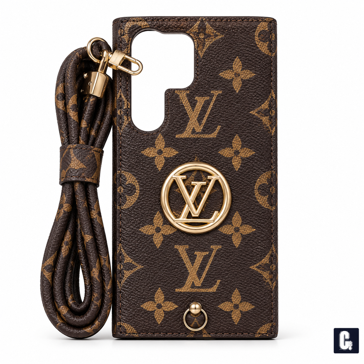 Crest Monogram Lanyard Case — Brown | CB Studio | color=brown | view=front