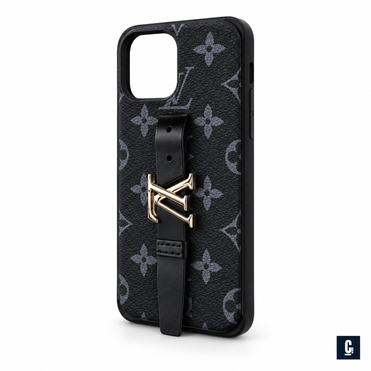 Monogram Grip Strap Case - Black — Black | CB Studio | color=black | view=angle