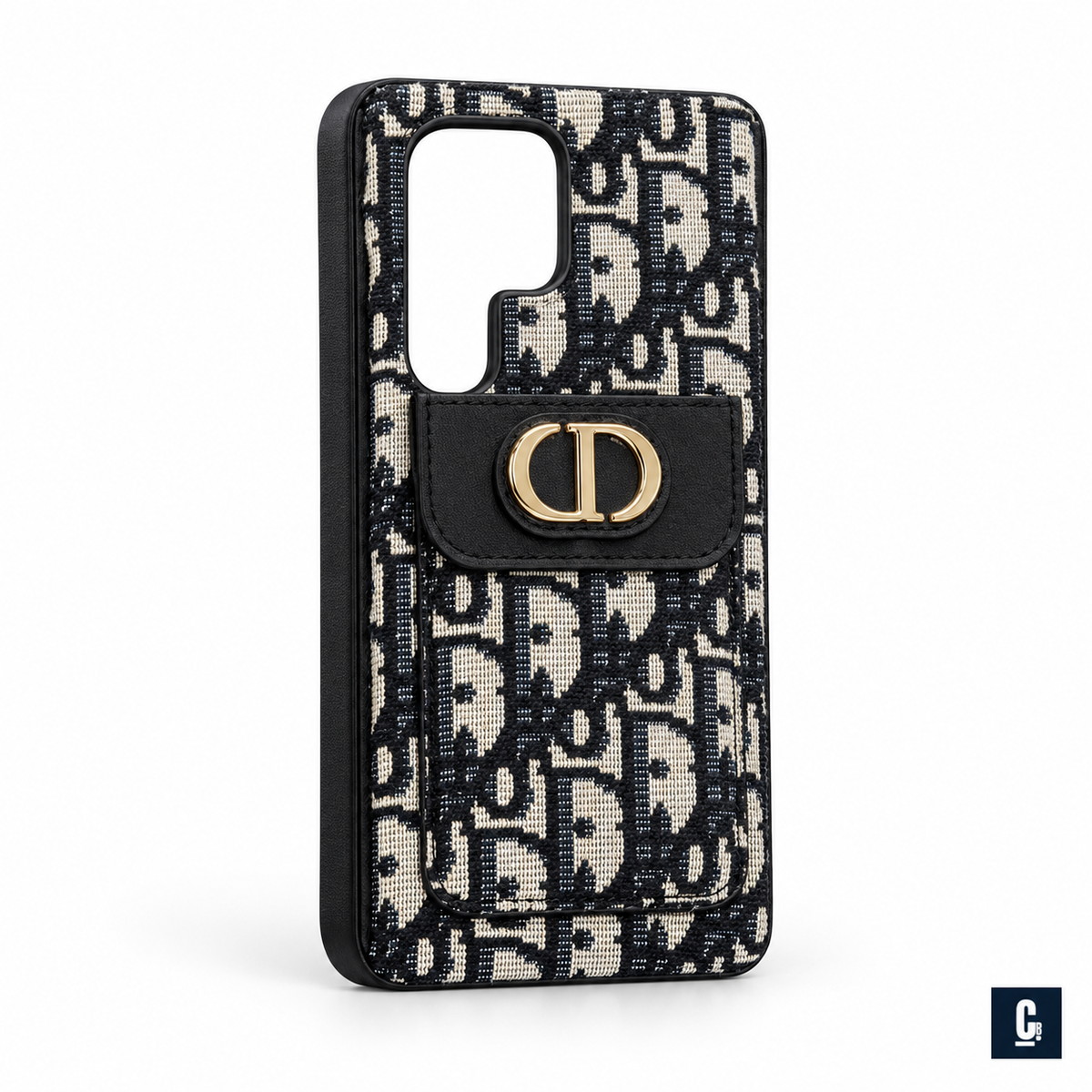 Oblique Crest Case — Black & Ivory | CB Studio | color=black-ivory | view=angle