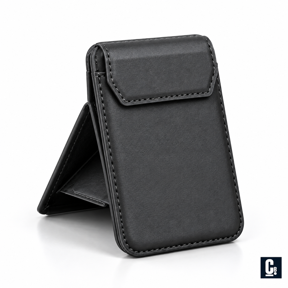Pivot Stand MagSafe Wallet — Charcoal | CB Studio | color=charcoal | view=angle