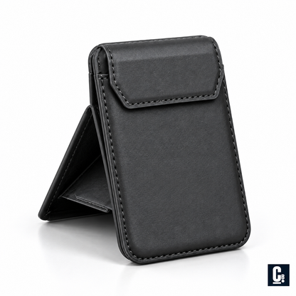 Pivot Stand MagSafe Wallet — Charcoal | CB Studio | color=charcoal | view=angle